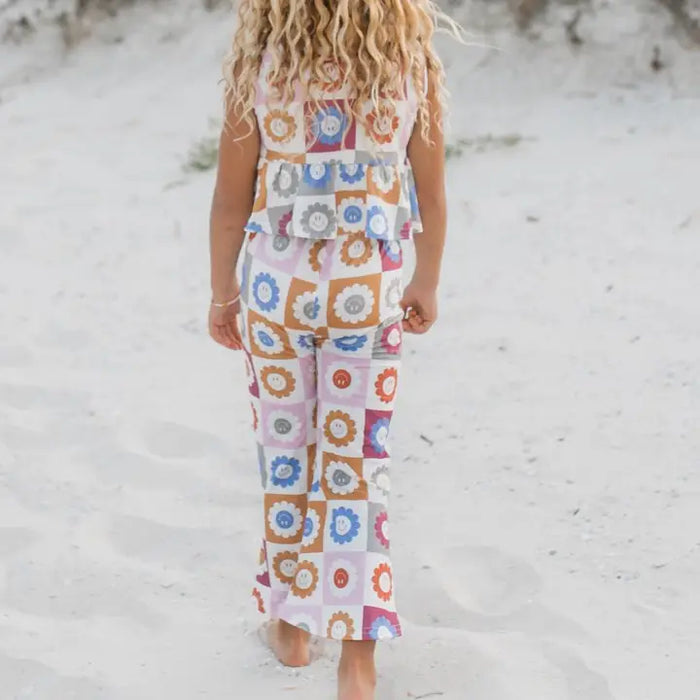 Retro Daisy Checkered Spring Summer Bell Bottom Set