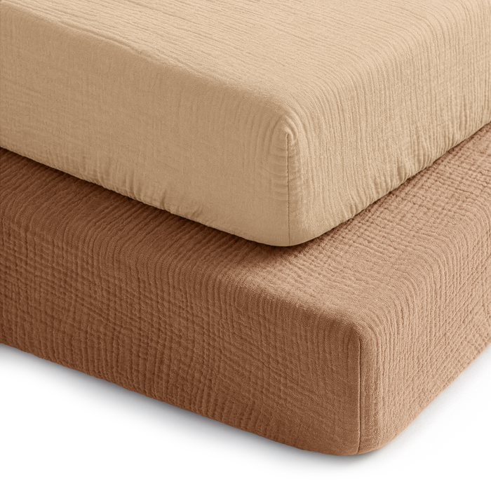 Muslin Fitted Crib Sheets, 2 Pack in Cedar and Cream