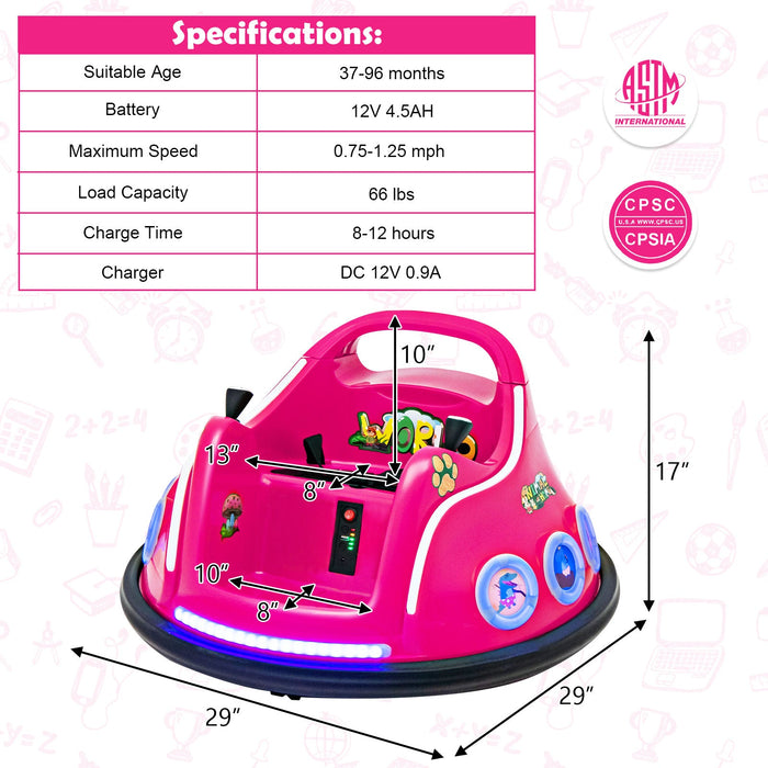 12V Electric Ride On Car with Remote Control and Flashing LED Lights-Pink