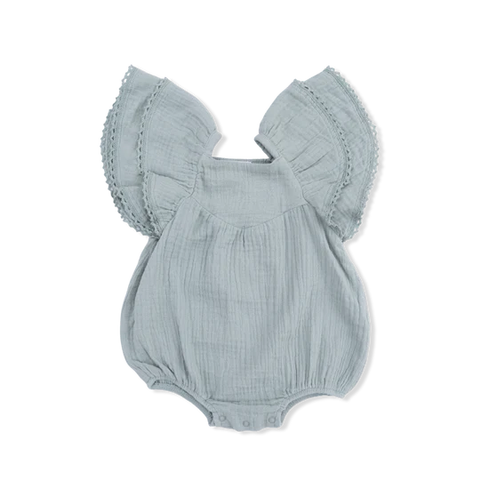 Jadeite Muslin V-Neck Bubble Romper