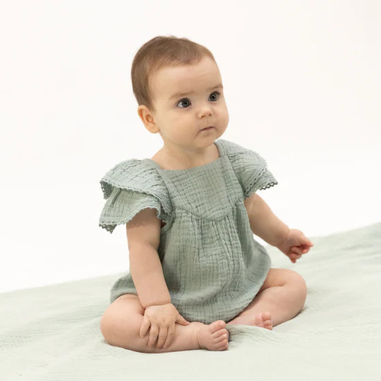 Jadeite Muslin V-Neck Bubble Romper