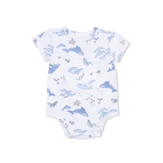 Watercolor Blue Whales Short Sleeve Bodysuit