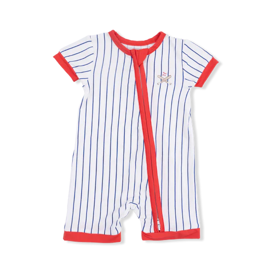 Baseball Stripe Shortie 2 Way Zipper Romper