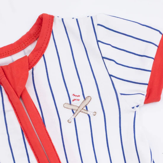 Baseball Stripe Shortie 2 Way Zipper Romper