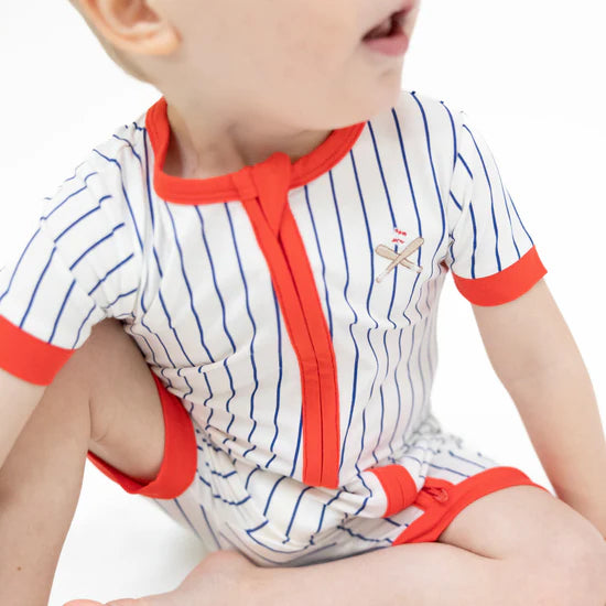 Baseball Stripe Shortie 2 Way Zipper Romper