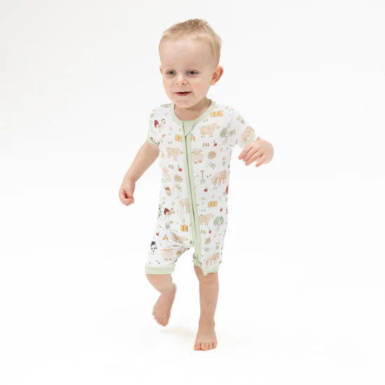 Cute Farm Animals Shortie 2 Way Zipper Romper