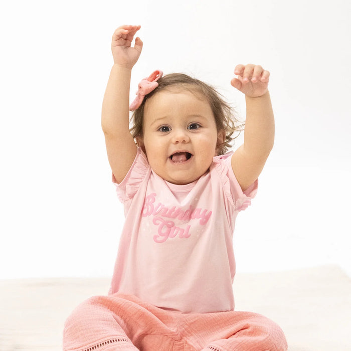 Pink 'Birthday Girl' Ruffle Tee