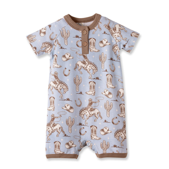 Wild Wrangler/Blue Western Bamboo Shorty Romper for Boys - Nature Baby Outfitter