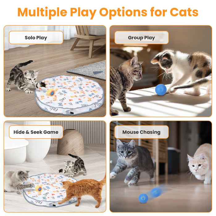 Cat Toys Ball Fast Rolling in Pouch Rechargeable Motion Activated Interactive Cat Toys for Indoor Cats Hide And Seek Mouse Catching Game
