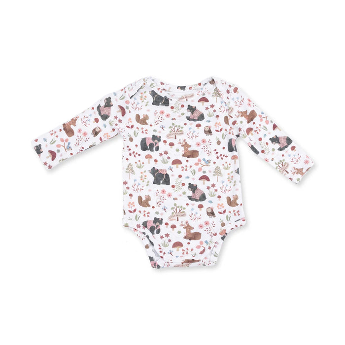 Southern Woodland Animals Pink Long Sleeve Bodysuit