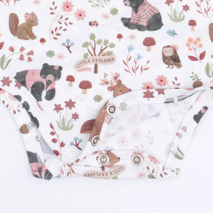 Southern Woodland Animals Pink Long Sleeve Bodysuit