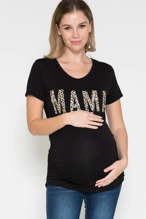 Black Maternity "Mama" Leopard Graphic Top