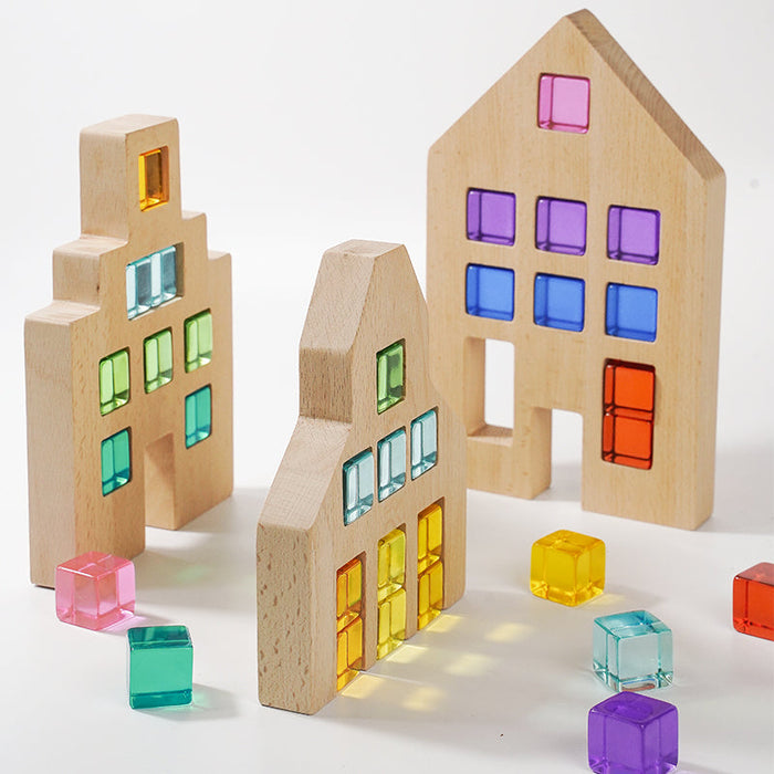 3 Pcs Wooden Window Houses — Houses Only