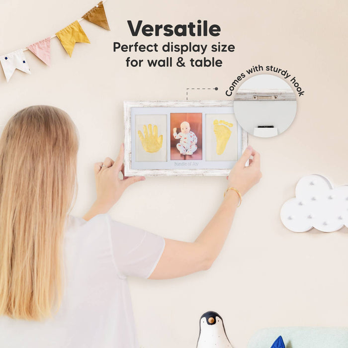 Baby Handprint, Footprint Keepsake Duo Frame: Vintage White