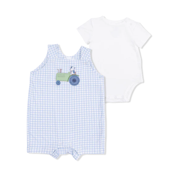Cute Farm Animals Applique Overall Shortie Outfit