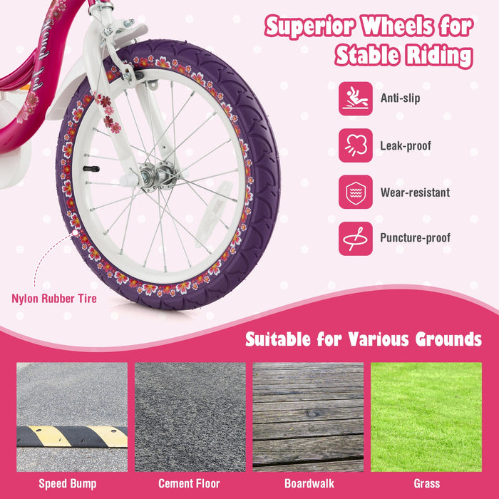 16 Inch Kids Bike with Doll Seat and Removable Training Wheels-16 inches