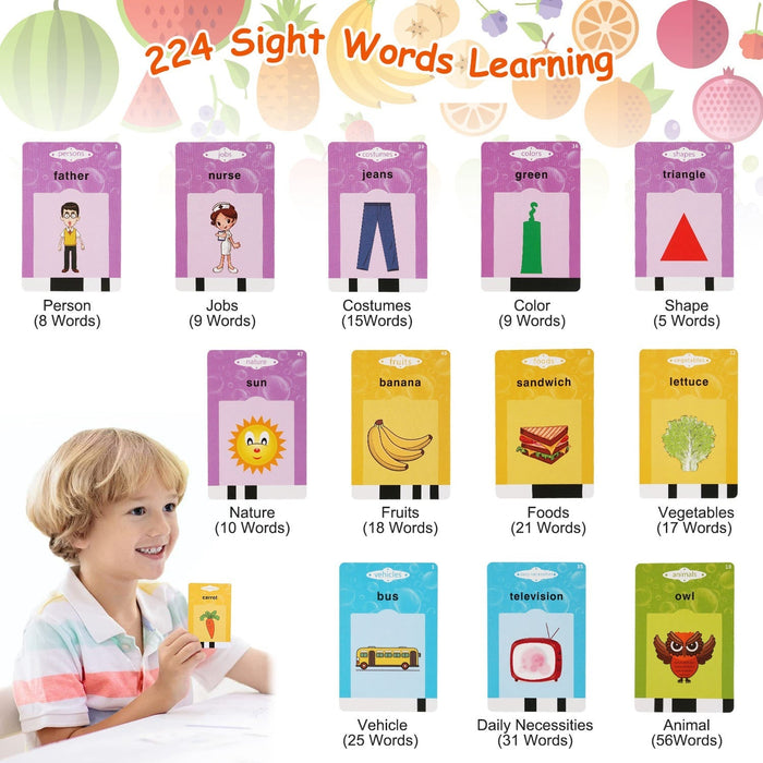 224 Words Kid Flash Talking Cards 112 Card Electronic Cognitive Audio Toddler Reading Machine Animal Shape Color Repeated Learning Cards English For C