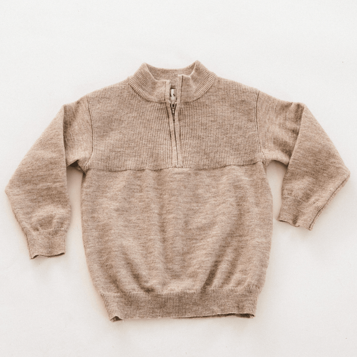 Sand Quarter Zip Infant Sweater