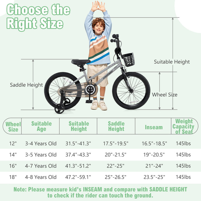 18 Inch Kids Bike Adjustable with Transparent Chain Cover for 4-8 Years Old