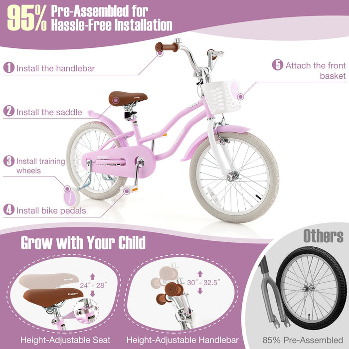 Children Bicycle with Front Handbrake and Rear Coaster Brake-Purple