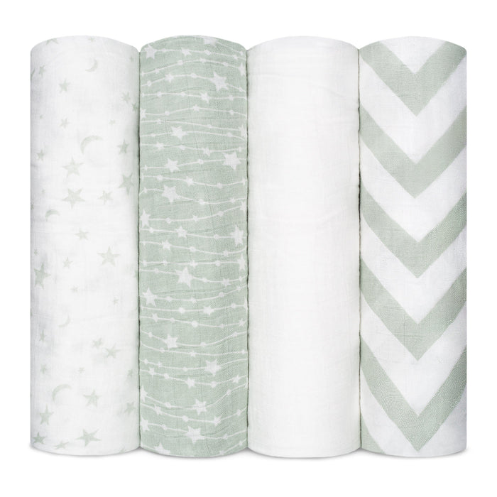 Muslin Swaddle Blankets 47” x 47” in Green, 4 Pack