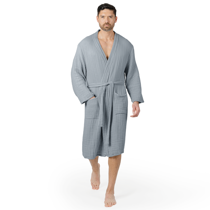 Muslin Bathrobe in Pacific Blue