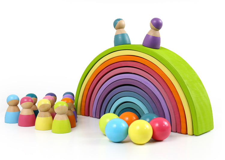 12-Piece Large Wooden Rainbow Stacking Blocks – Pastel / Macaron Colors