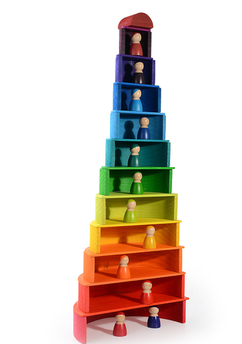 11 Pcs Large Wooden Rainbow Stacking Semi-Circles – Primary Colors