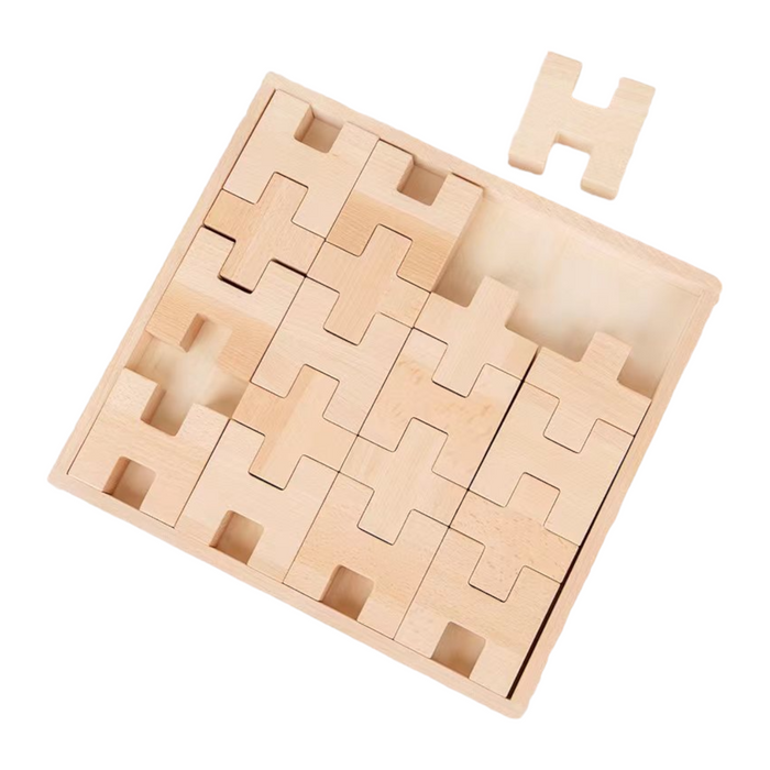 20-Piece Wooden “H” and “+” Shape Block Set with Storage Tray
