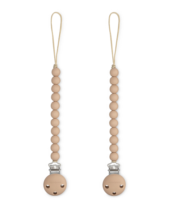 Pacifier Clips in Beige, 2 Pack