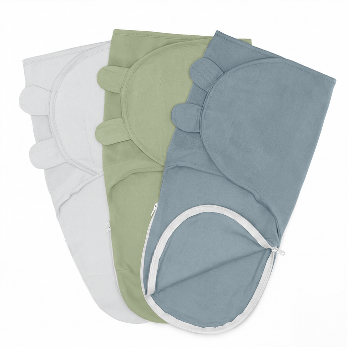 Easy Swaddle Blankets with Zipper in Stone, Pacific Blue, Sage