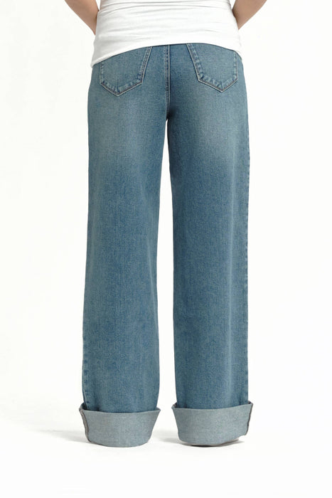 Maternity Roll Cuff Wide Leg Jean w/ Bellyband in Willa