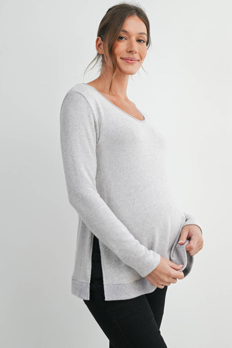 Heather Gray Maternity Soft Knit Long Sleeve Pullover Top