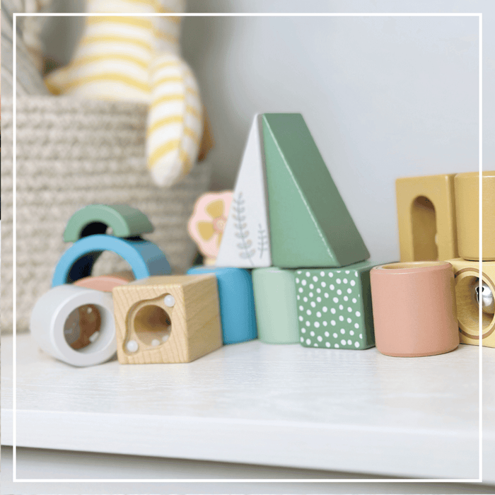 Wooden Activity Blocks 15pc - Interactive Sensory Blocks Ages 12m+