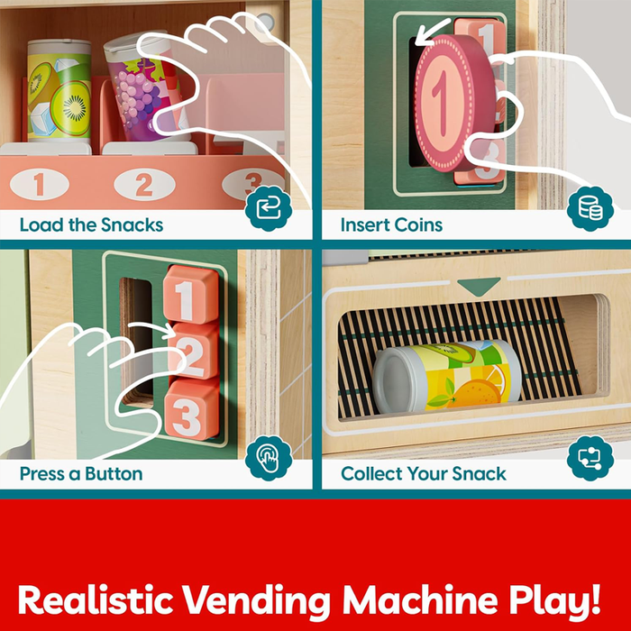 Wooden Vending Machine Set with Snacks