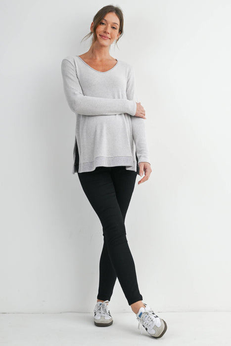 Heather Gray Maternity Soft Knit Long Sleeve Pullover Top