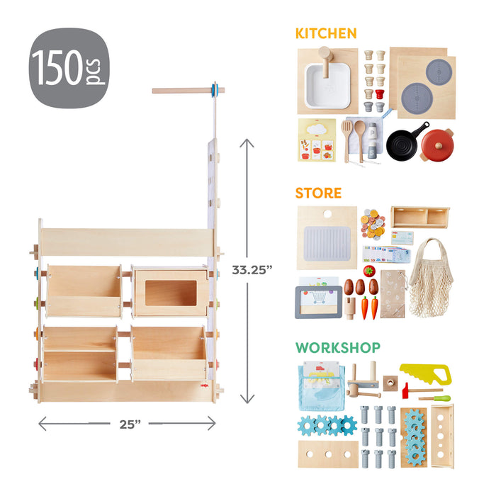 Creative Play 3 in 1 – Play Kitchen, Store & Workshop - Nature Baby Outfitter