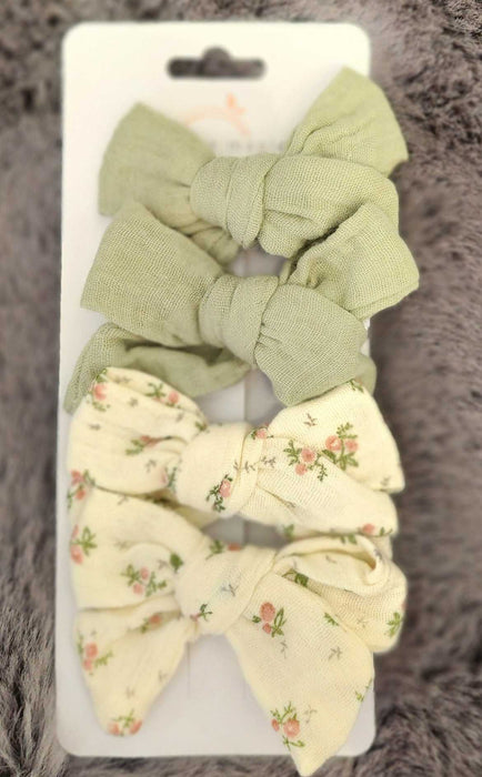Tied Muslin Bow Barrettes - Pack of 4