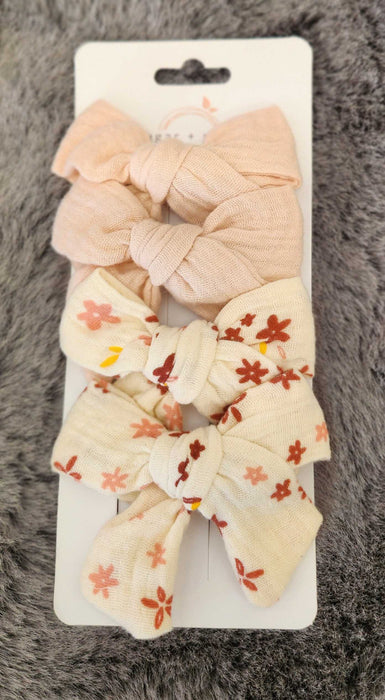 Tied Muslin Bow Barrettes - Pack of 4