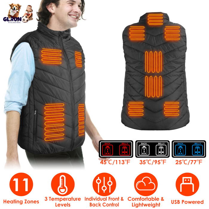 Heated Vest Electric USB Jacket Men Women Heating Coat Thermal Body Warmer Wear with 3 Temperature Levels