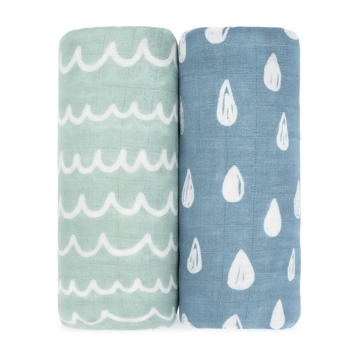 Muslin Swaddle Blanket, 47” x 47” in Rain & Doodle, 2 Pack