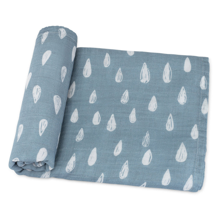 Muslin Swaddle Blanket, 47” x 47” in Blue Raindrops, 1 Pack