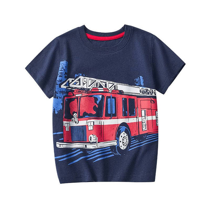 Cartoon Fire Truck Cotton Kids T-Shirt