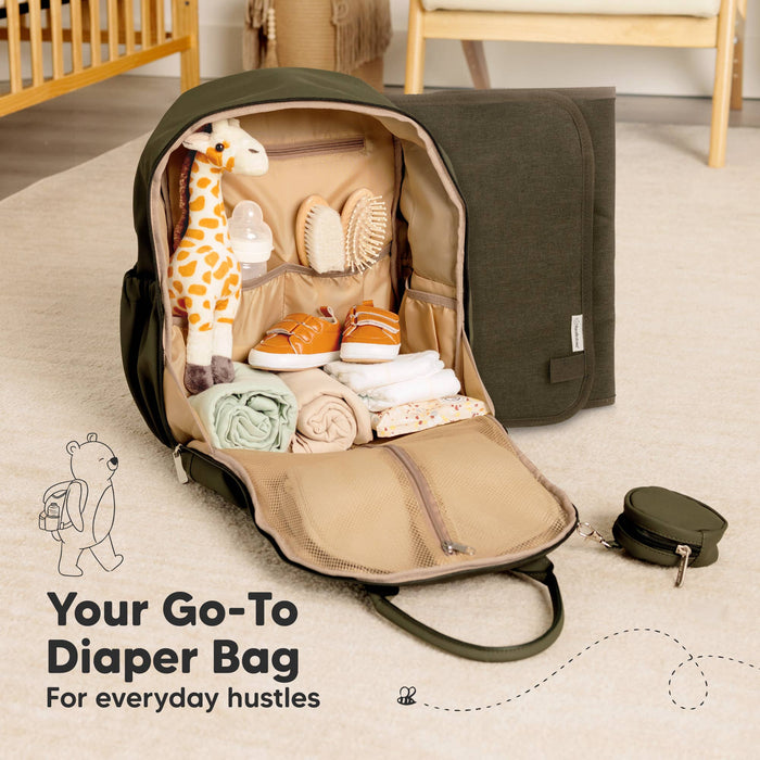 Dark Olive Play Diaper Bag Backpack, Baby Bag with Changing Pad - Nature Baby Outfitter
