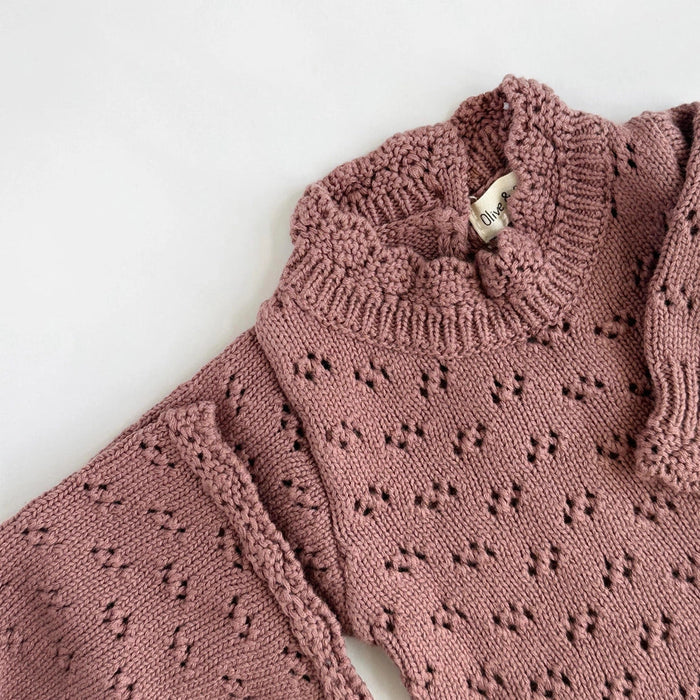 Plum Grace Knit Romper with Bonnet Outfit