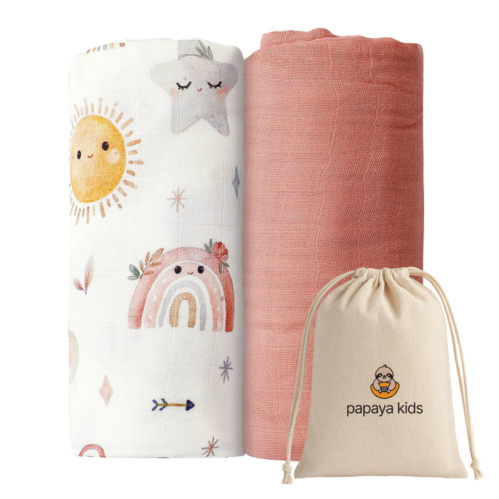 Clouds & Pink Muslin Swaddle Blankets Set