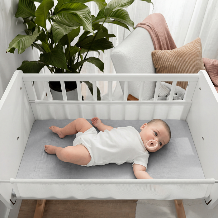 Muslin Cotton Bassinet Sheets, 2 Pack in Pacific Blue and Heather