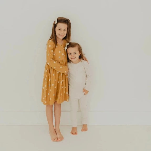 Mustard Floral Henley Long Sleeve Dress