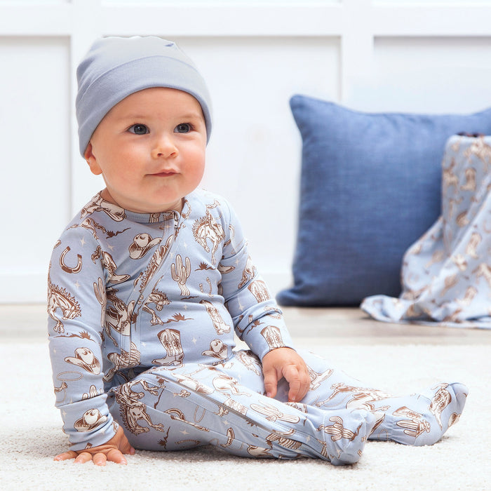 Wild Wrangler/Blue Western Baby Boy Bamboo Zipper Romper - Nature Baby Outfitter