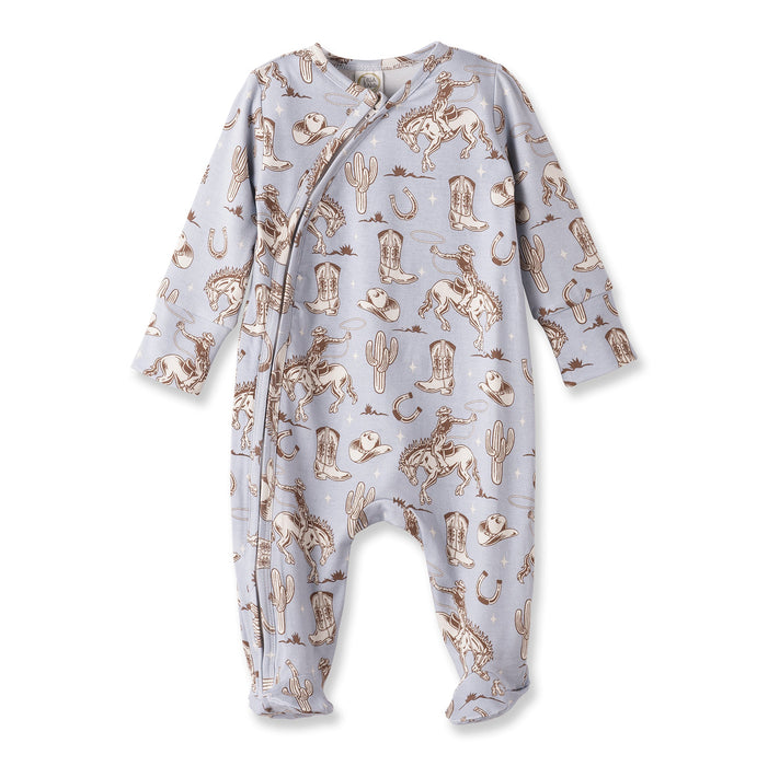 Wild Wrangler/Blue Western Baby Boy Bamboo Zipper Romper - Nature Baby Outfitter